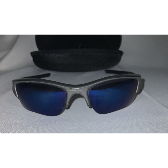 Oakley Flak Jacket Dark Grey Blue Polarized Lenses 03-916 - Picture 2 of 12